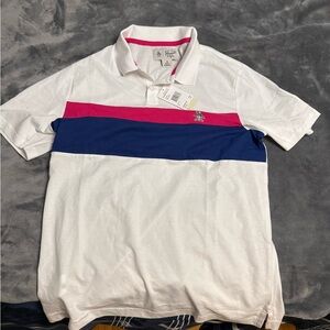 Chaps Men's White, Pink, and Blue Polo Shirt